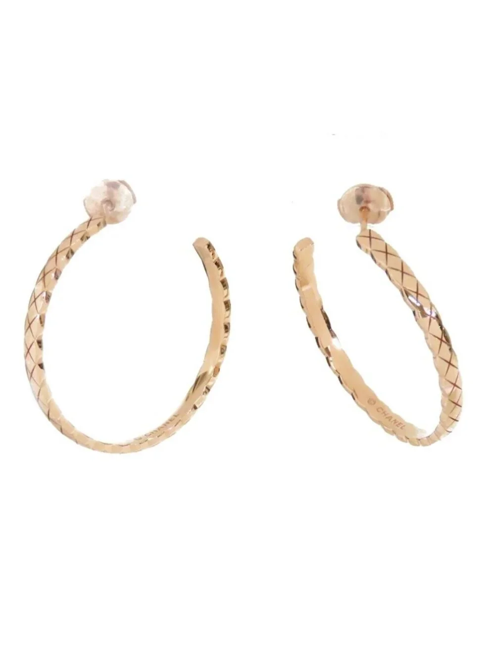 Chanel Coco Crush Collection Hoop Earrings Beige Gold